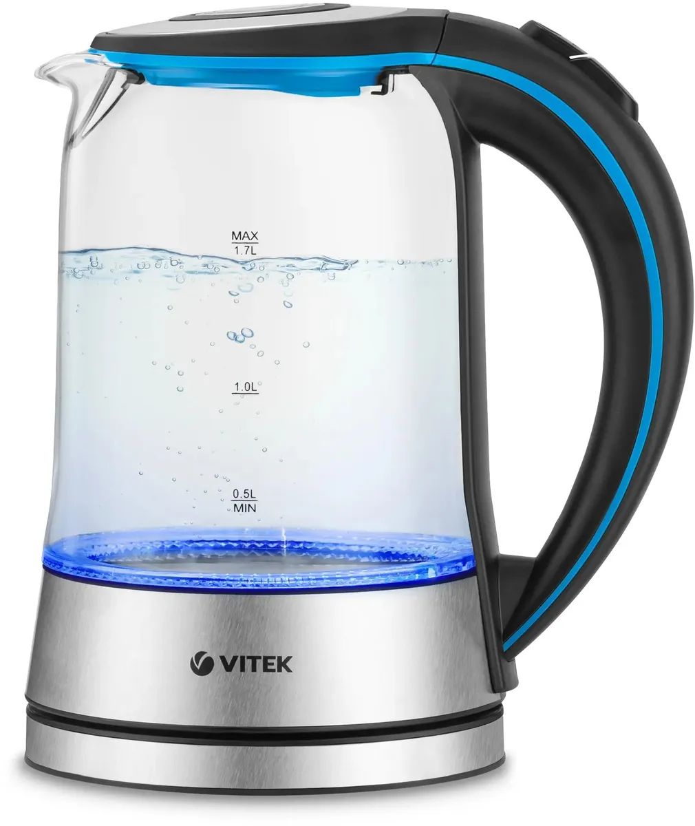 картинка Чайник электрический Vitek VT-7028 1.7л 2200Вт серебристый (стекло) от магазина бытовой техники и электроники «Тантал»